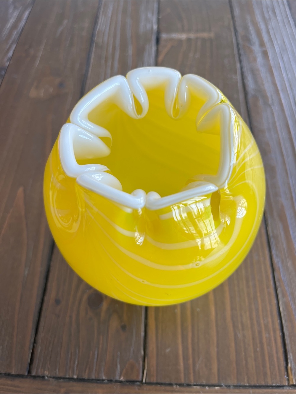 Fenton Robert Barber Bright Yellow swirl rose bowl.